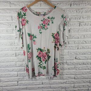Lularoe Womens Top 3XL Plus Tee Short Sleeve Pink Green Floral FLO253E